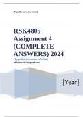 RSK4805 Assignment 4 (COMPLETE ANSWERS) 2024 - DUE September 2024 ; 100% TRUSTED Complete, trusted solutions and explanations. Ensure your success with us.. 