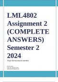 LML4802 Assignment 2 (COMPLETE ANSWERS) Semester 2 2024 - DUE September 2024 ; 100% TRUSTED Complete, trusted solutions and explanations Ensure your success with us.. 