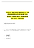 LEHNE’S PHARMACOTHERAPEUTICS FOR ADVANCED PRACTICE NURSES AND PHYSICIAN ASSISTANTS 2ND EDITION ROSENTHAL TEST BANK