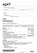 AQA GCSE Psychology8182 paper 1 question paper Psychology  15May 2024