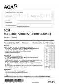 AQA GCSE Religious Studies (Short Course) 8061 paper 5 question paper ReligiousStudies  16May 2024