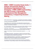 RIMS - CRMP Complete Study Guide; 1 Analyze the Business Model, 2 Developing Organizational Risk Strategies, 3 RIMS CRMP-Implementing the Risk Process, 4 Developing Organizational Risk Management Competency, 5 Supporting Decision Making, ,