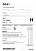 AQA GCSE Statistics 8382 1H question paper Statistics  5June 2024