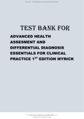 TEST BANK: ADVANCED HEALTH ASSESSMENT AND DIFFERENTIAL DIAGNOSIS ESSENTIALS FOR CLINICAL PRACTICE 1ST EDITION BY MYRICK