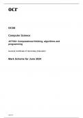 ocr GCSE Computer Science Paper 2 Mark Scheme June2024 J277/02: Computational thinking, algorithms and programming