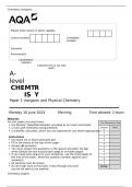 A-level		 CHEMIS	T	RY Paper 1 Inorganic and Physical Chemistry