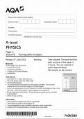 AQA A LEVEL PHYSICS PAPER 3 SECTION B QUESTION PAPER 2024 (7408/3BD :Turning points In physics)