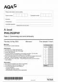 AQA A LEVEL PHILOSOPHY PAPER 1 Question Paper 2024 (7172/1: Epistemology and moral Philosophy )