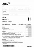 AQA GCSE PHYSICS HIGHER TIER PAPER 2H 2024 (8463/2H)