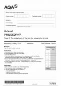 AQA A LEVEL PHILOSOPHY PAPER 2 Question Paper 2024 (7172/2 :The Metaphysics of God and the Metaphysics of Mind)