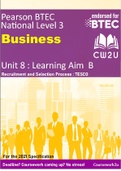  2022 BTEC Business Level 3 - DISTINCTION*  Unit 8  Learning aim B Tesco