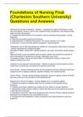 Foundations of Nursing Final (Charleston Southern University) Questions and Answers 