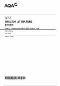 GCSE AQA MAY 2024 ENGLISH LITERATURE PAPER 1 Mark Scheme