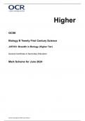 OCR GCSE Biology B Twenty First Century Science (J257-03) JUNE 2024 FINAL MARK SCHEME - Breadth in Biology (Higher Tier)