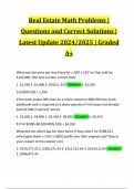 Real Estate Math Problems | Questions and Correct Solutions | Latest Update 2024/2025 | Graded A+