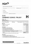 AQA GCSE COMBINED SCIENCE TRILOGY HIGHER TIER BIOLOGY PAPER 1H 2024 (8464/B/1H)