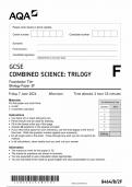 AQA GCSE COMBINED SCIENCE TRILOGY FOUNDATION TIER BIOLOGY PAPER 2F 2024 (8464/B/2F)