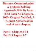 Test Bank For Business Communication A Problem-Solving Approach 2024 By Lentz (All Chapters, 100% Original Verified, A+ Grade) 