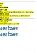  AQA  AS HISTORY 7041/1L The quest for political stability: Germany, 1871–1991 Component 1L Empire to democracy, 1871–1929 Mark scheme June 2024 Version/Stage: 1.0 Final