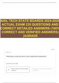 NAIL TECH STATE BOARDS 2024-2025 ACTUAL EXAM 235 QUESTIONS AND CORRECT DETAILED ANSWERS (100% CORRECT AND VERIFIED ANSWERS) |AGRADE