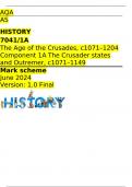  AQA  AS HISTORY 7041/1A The Age of the Crusades, c1071–1204 Component 1A	The Crusader states and Outremer, c1071–1149 Mark scheme June 2024 Version: 1.0 Final