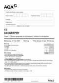 AQA AS GEOGRAPHY PAPER 2 QUESTION PAPER 2024 (7036/2 :Human geography and geography fieldwork investigation )