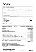 2024 AQA GCSE TRIPLE SCIENCE HIGHER PHYSICS PAPER 1 INCLUDING MARK SCHEME