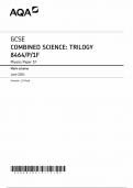 AQA GCSE COMBINED SCIENCE TRILOGY PHYSICS MARK SCHEME PAPER 1F 2024 (8464/P/1F)