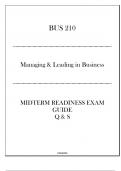 (SNHU) BUS 210 Managing & Leading in Business - Midterm Readiness Exam Guide 20242025