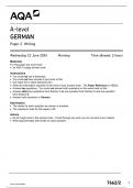 AQA A-level GERMAN 7662/2 Paper 2 Writing June 2024 Questions  Paper