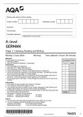 AQA A-level GERMAN 7662/1 Paper 1 Listening, Reading and Writing June 2024  Questions Paper