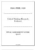 (WGU D165) PHIL 1020 Critical Thinking (Reason & Evidence) - Final Assessment Guide Q & S