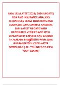  AIDA 182 (LATEST 2023/ 2024 UPDATE) RISK AND INSURANCE ANALYSIS TECHNIQUES EXAM  QUESTIONS AND COMPLETE 100% CORRECT ANSWERS 2024 LATEST UPDATE WITH RATIONALES VERIFIED AND WELL EXPLAINED BY EXPERTS AND GRADED A+ ALREADY PASSED!!!!!! WITH 100% GUARANTEED