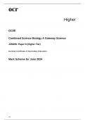 ocr GCSE Combined Science Biology A (Gateway Science) J250/08: Paper 8 (Higher Tier) MARK SCHEME for June 2024