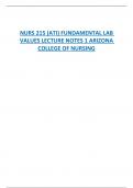 NURS 215 (ATI) FUNDAMENTAL LAB  VALUES LECTURE NOTES 1 ARIZONA  COLLEGE OF NURSING