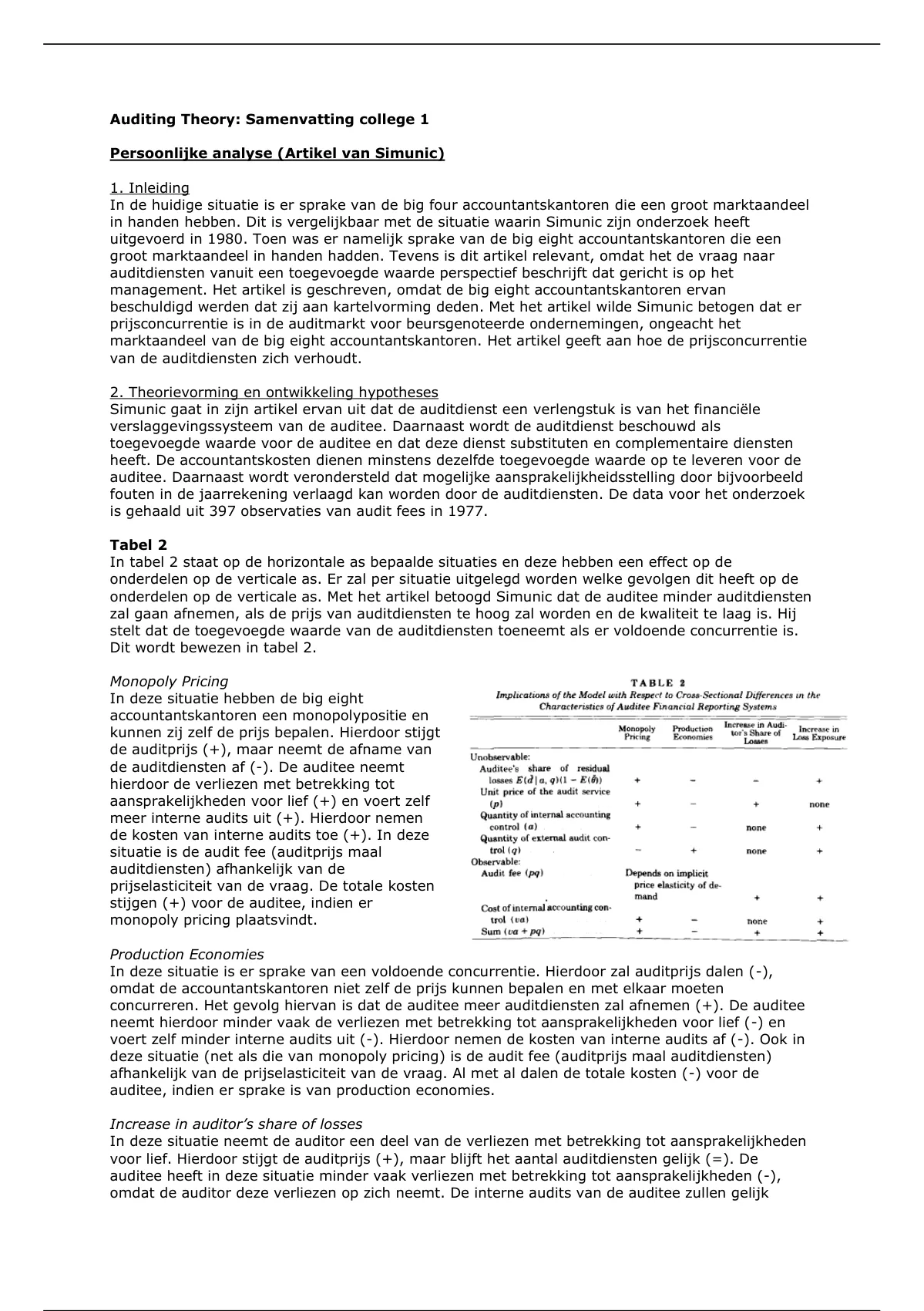 Samenvatting Artikel The Pricing Of Audit Services: Theory And Evidence ...