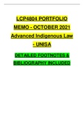 LCP4804 PORTFOLIO MEMO - OCTOBER 2021 Advanced Indigenous Law - UNISA