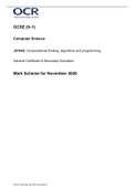 OCR GCSE (9–1) Computer Science J276/02: Computational thinking, algorithms and programming General Certificate of Secondary Education Mark Scheme for November 2020.