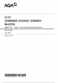 AQA GCSE COMBINED SCIENCE: SYNERGY 8465/1H Higher Tier Paper 1 Life and Environmental Sciences Mark scheme June 2024 Version:1.0 Final