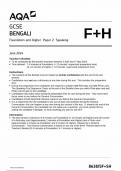  AQA GCSE BENGALI PAPER 2 FOUNDATION AND HIGHER TIER 2024 (8638/SF+SH : Speaking)