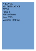 A-LEVEL MATHEMATICS 7357/2 Paper 2 Mark scheme