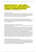 HADOW HEALTH - TINA JONES, HEALTH HISTORY QUESTIONS WITH CORRECT ANSWERS 2024