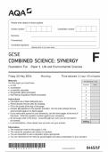 AQA GCSE COMBINED SCIENCE: SYNERGY Foundation Tier Paper 1 Life and Environmental Sciences Friday 10 May 2024