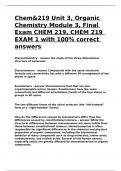 Chem&219 Unit 3, Organic Chemistry Module 3, Final Exam CHEM 219, CHEM 219 EXAM 1 with 100% correct answers