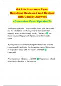 GA Life Insurance Exam  Questions Reviewed And Revised  With Correct Answers   <Guarantee Pass |Updated!!> 