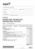 AQA A LEVEL DESIGN AND TECHNOLOGY :FASHION AND TEXTILES PAPER 1 QUESTION PAPER 2024