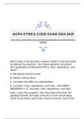 AICPA ETHICS CODE EXAM 2024.2025WITH GUARANTEED ACCURATE ANSWERS |VERIFIED