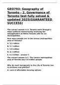 GEO793: Geography of Toronto - 2. Governance of Toronto test fully solved & updated 2025(GUARANTEED SUCCESS)