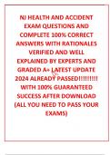 NJ HEALTH AND ACCIDENT EXAM QUESTIONS AND COMPLETE 100% CORRECT ANSWERS WITH RATIONALES VERIFIED AND WELL EXPLAINED BY EXPERTS AND GRADED A+ LATEST UPDATE 2024 ALREADY PASSED!!!!!!!!! WITH 100% GUARANTEED SUCCESS AFTER DOWNLOAD (ALL YOU NEED TO PASS YOUR 