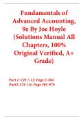 Solutions Manual For Fundamentals of Advanced Accounting 9th Edition By Joe Hoyle (All Chapters, 100% Original Verified, A+ Grade) 